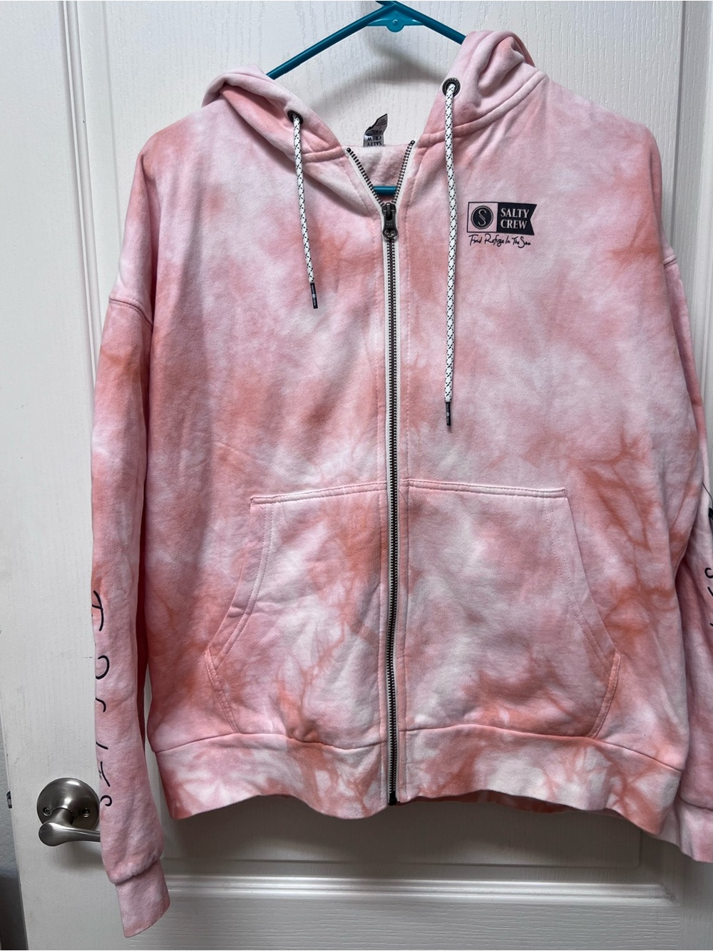 Salty Crew Women’s Pink & White Tie-Dye Hooded Sweatshirt